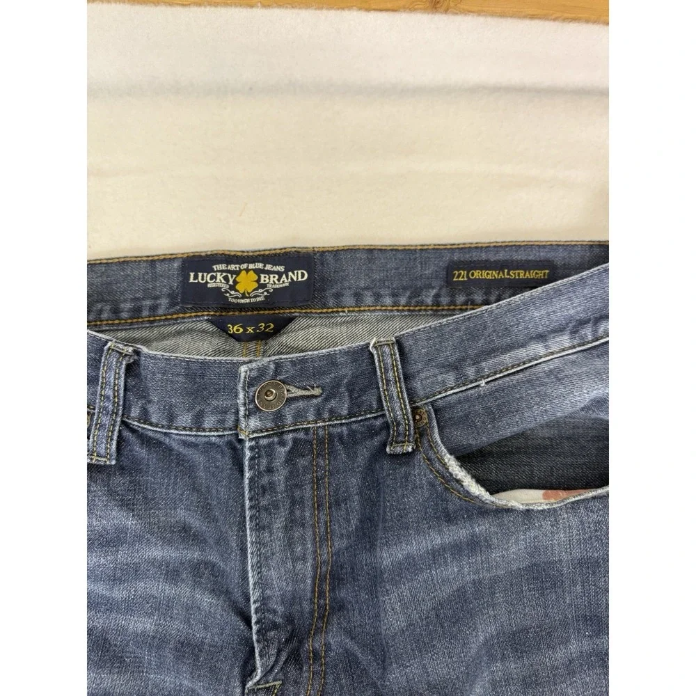 Lucky Brand 221 Original‎ Straight Jeans Men's 36x32 Dark Wash Stretch Denim